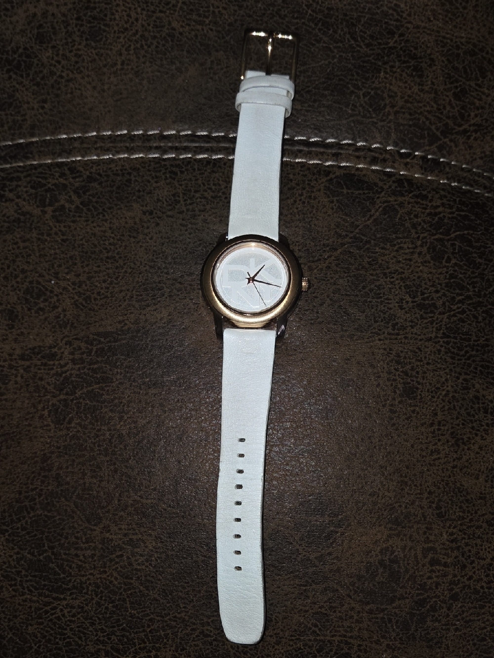 Used DKNY Park Avenue White Dial White Leather Strap Women's Watch